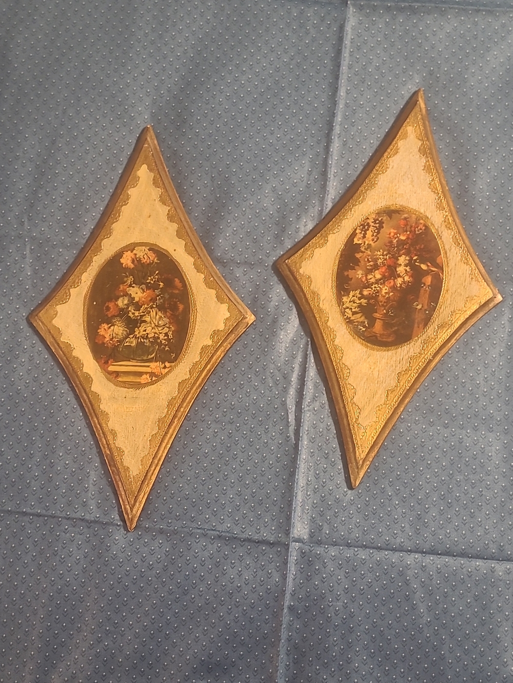 Pair of Gold Floral Diamond Wall Plaques